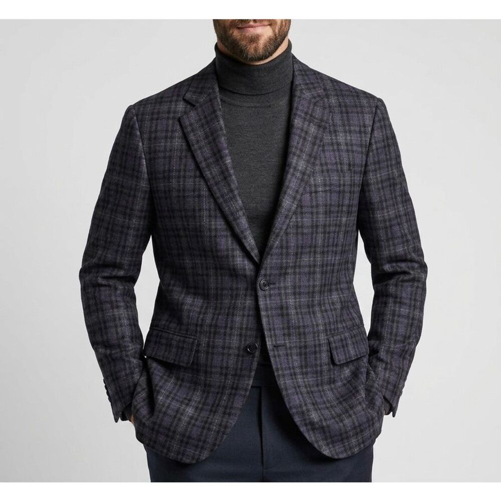BARONI Prive Super 150s blazer‎ jacket wool Modern 2 Button Gray Purple 44R